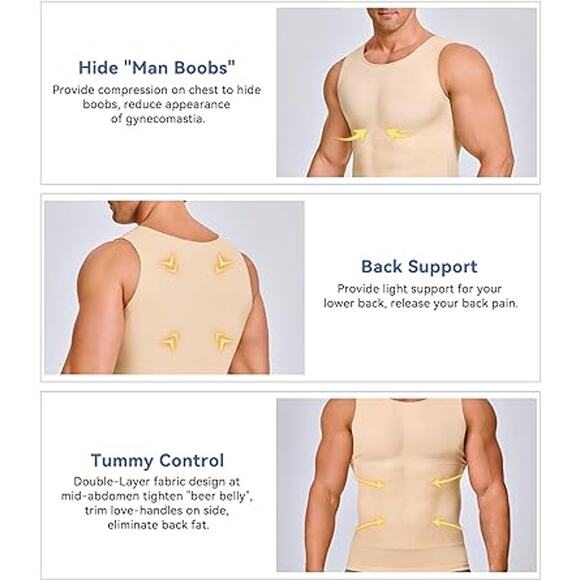 Men's Compression Shirt Slimming Body Shaper Vest Workout Tank Tops - Picture 2 of 4